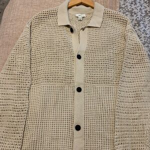 RW&CO. Cream Knit Cardigan with Black Button